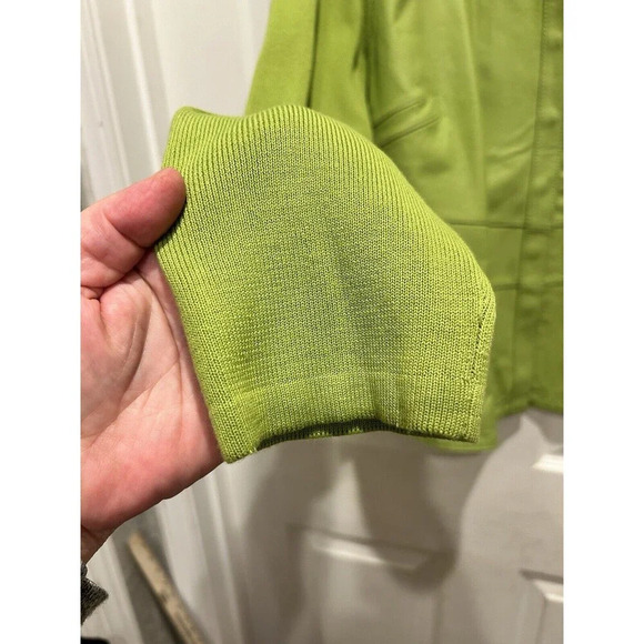 Peter Nygard Collection Lime Green Leather Front Knit Back Sleeves Jacket Large - Picture 5 of 8